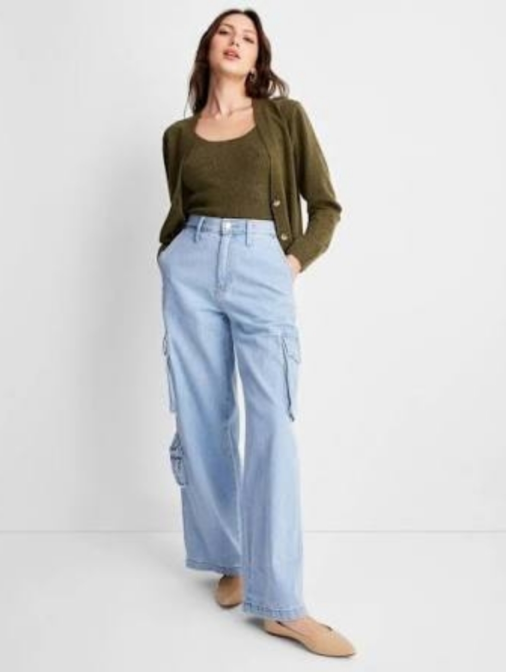 Universal Thread Light Blue High-Rise Wide-Leg Cargo Jeans - Picture 3 of 5